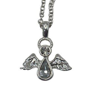 Sterling Silver Angel Pendant Necklace With Crystal Accents & Chain 18 Inches